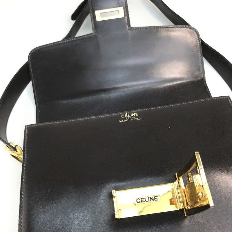 CELINE Vintage Carriage Fittings Bag Shoulder Bag Leather Women's Dark Brown x