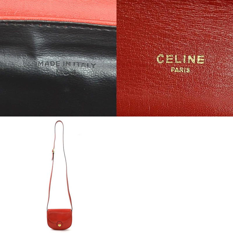 CELINE Crossbody Shoulder Bag Leather Red Gold Women's Free Shipping [Used]