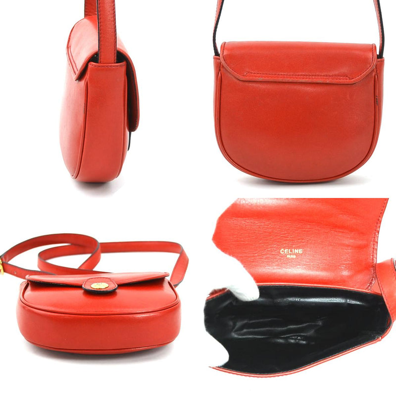 CELINE Crossbody Shoulder Bag Leather Red Gold Women's Free Shipping [Used]