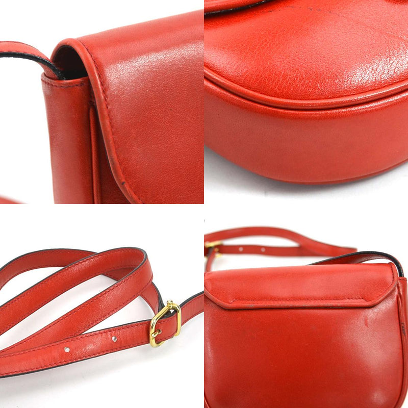 CELINE Crossbody Shoulder Bag Leather Red Gold Women's Free Shipping [Used]