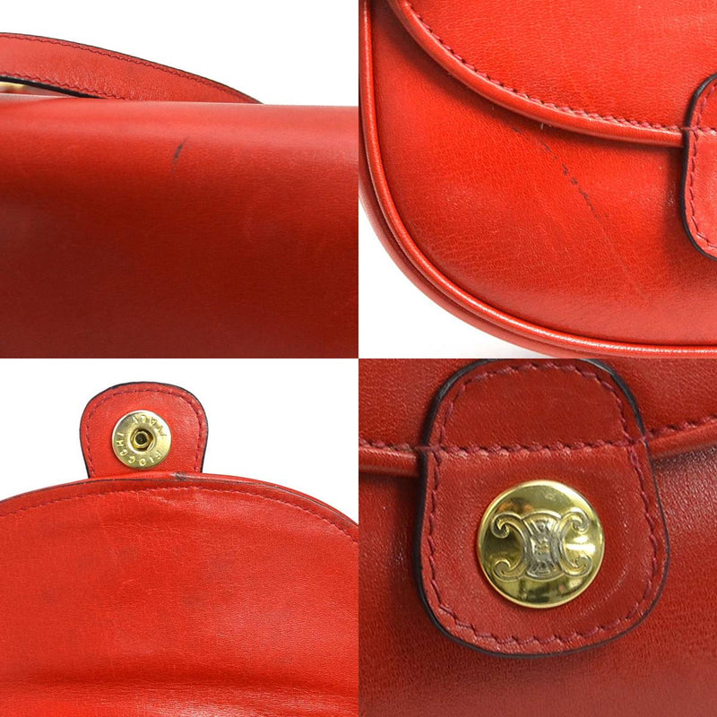 CELINE Crossbody Shoulder Bag Leather Red Gold Women's Free Shipping [Used]