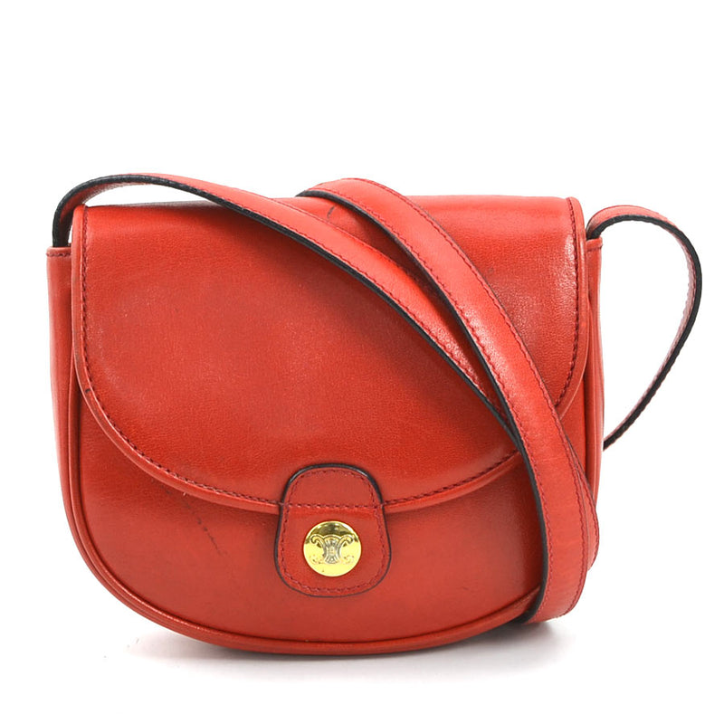 CELINE Crossbody Shoulder Bag Leather Red Gold Women's Free Shipping [Used]