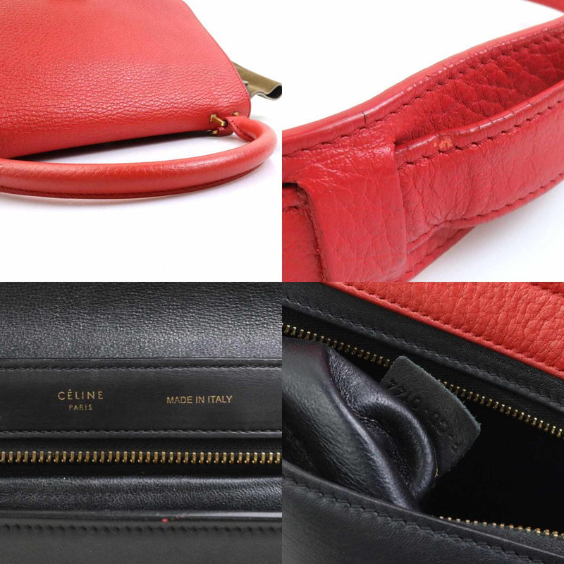CELINE Handbag Shoulder Bag Trapeze Leather/Suede Red/Black/Khaki Women's Free