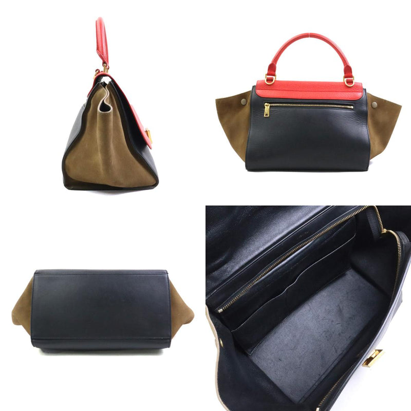 CELINE Handbag Shoulder Bag Trapeze Leather/Suede Red/Black/Khaki Women's Free