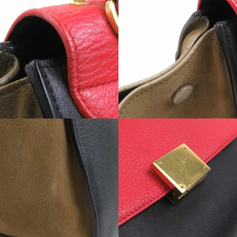 CELINE Handbag Shoulder Bag Trapeze Leather/Suede Red/Black/Khaki Women's Free