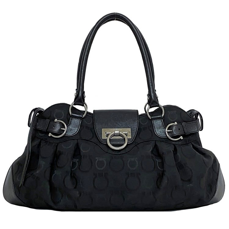 [Free Shipping] Salvatore Ferragamo Handbag Black Gancini AU-21/6325 ec-20693