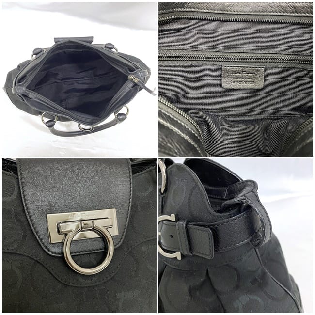 [Free Shipping] Salvatore Ferragamo Handbag Black Gancini AU-21/6325 ec-20693