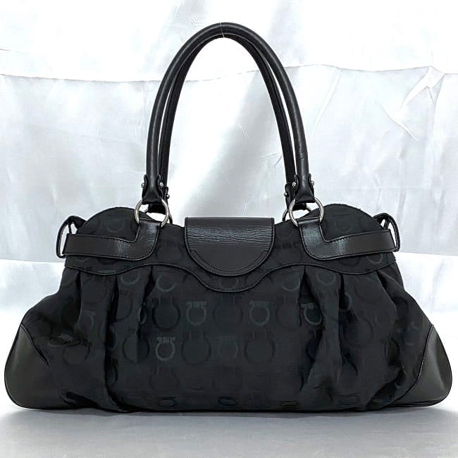 [Free Shipping] Salvatore Ferragamo Handbag Black Gancini AU-21/6325 ec-20693