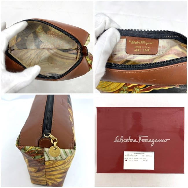 Salvatore Ferragamo Clutch Bag Pouch ec-21208 Brown Black Multicolor 22-3082