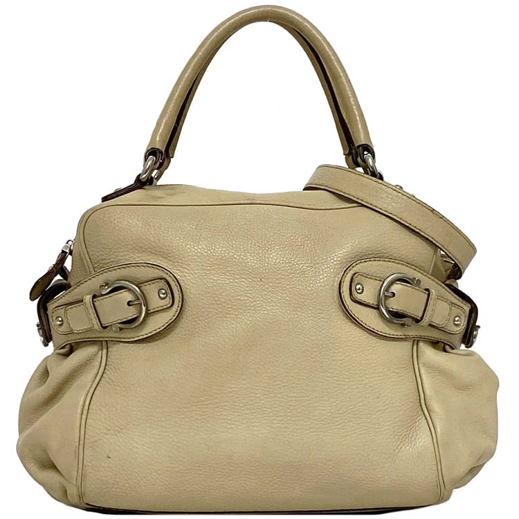 [Free Shipping] Salvatore Ferragamo 2-way Boston Bag ec-21259 Beige Gancini