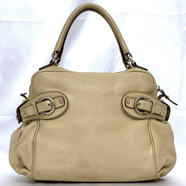 [Free Shipping] Salvatore Ferragamo 2-way Boston Bag ec-21259 Beige Gancini