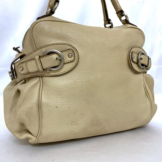 [Free Shipping] Salvatore Ferragamo 2-way Boston Bag ec-21259 Beige Gancini