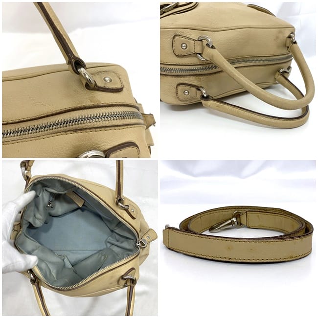 [Free Shipping] Salvatore Ferragamo 2-way Boston Bag ec-21259 Beige Gancini