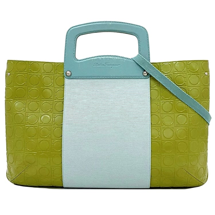 [Free Shipping] Salvatore Ferragamo 2-way bag ec-21453 Light blue Light green
