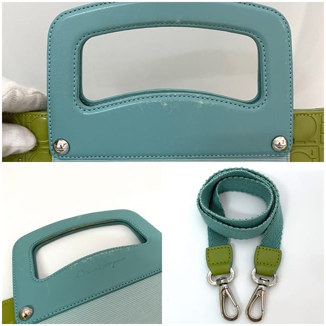 [Free Shipping] Salvatore Ferragamo 2-way bag ec-21453 Light blue Light green