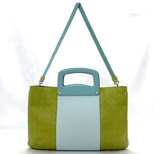 [Free Shipping] Salvatore Ferragamo 2-way bag ec-21453 Light blue Light green
