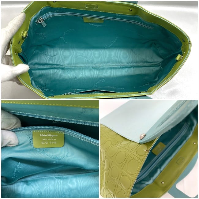 [Free Shipping] Salvatore Ferragamo 2-way bag ec-21453 Light blue Light green