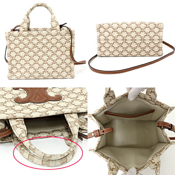 CELINE Small Cockatus Tice Triomphe Canvas Tote Bag 2WAY Bag U-GA-0293 Beige
