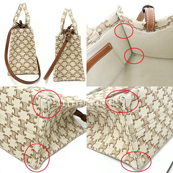 CELINE Small Cockatus Tice Triomphe Canvas Tote Bag 2WAY Bag U-GA-0293 Beige