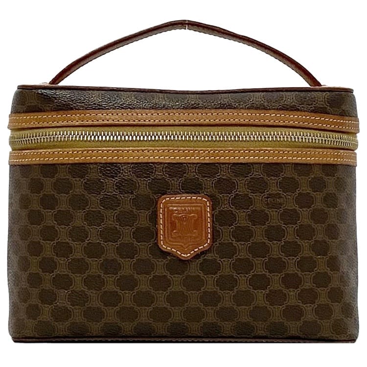 Celine Vanity Bag f-22609 Brown Beige Macadam Beautiful Condition PVC Leather