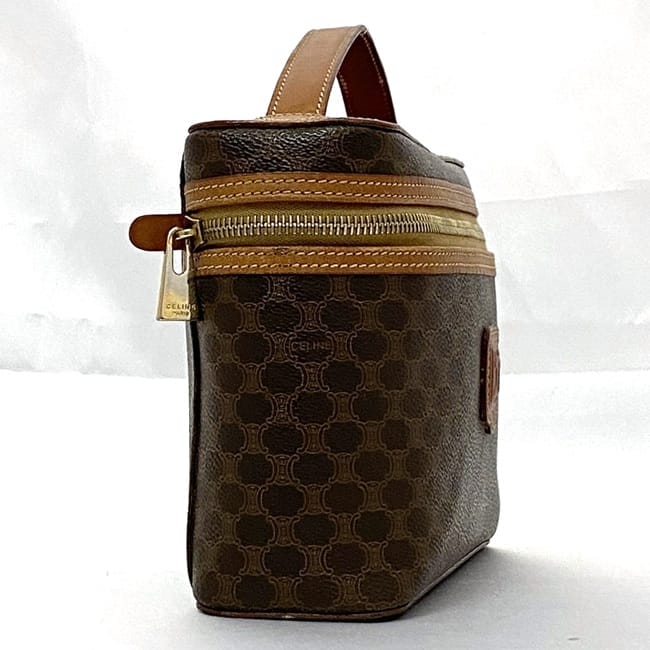 Celine Vanity Bag f-22609 Brown Beige Macadam Beautiful Condition PVC Leather