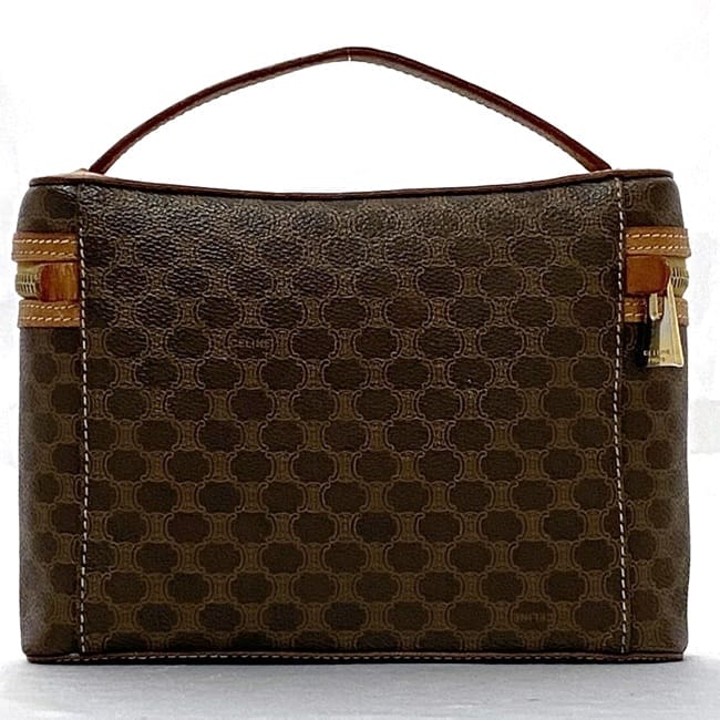 Celine Vanity Bag f-22609 Brown Beige Macadam Beautiful Condition PVC Leather