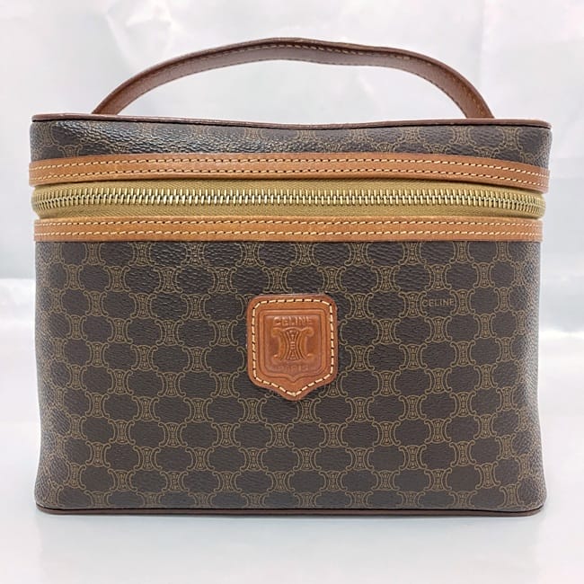 Celine Vanity Bag f-22609 Brown Beige Macadam Beautiful Condition PVC Leather