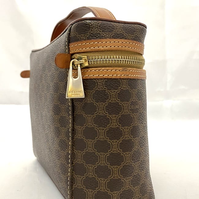 Celine Vanity Bag f-22609 Brown Beige Macadam Beautiful Condition PVC Leather