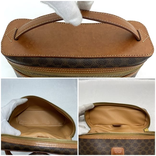 Celine Vanity Bag f-22609 Brown Beige Macadam Beautiful Condition PVC Leather