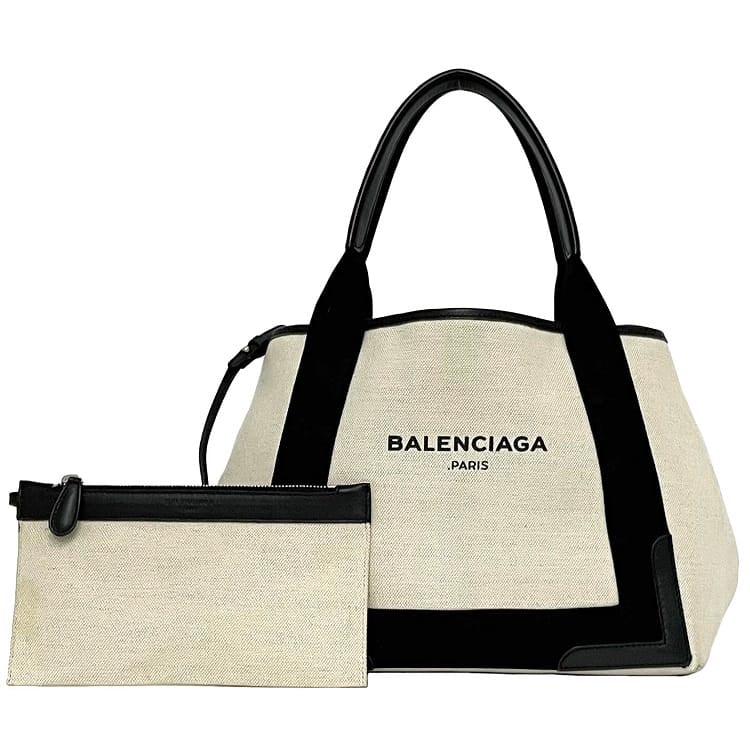[Free Shipping] Balenciaga Tote Bag Navy Cabas S Small f-22943 Ivory Black