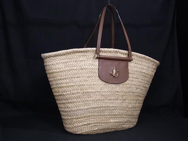 ■Extremely beautiful condition■ JIMMY CHOO MACY Raffia x Leather Tote Bag