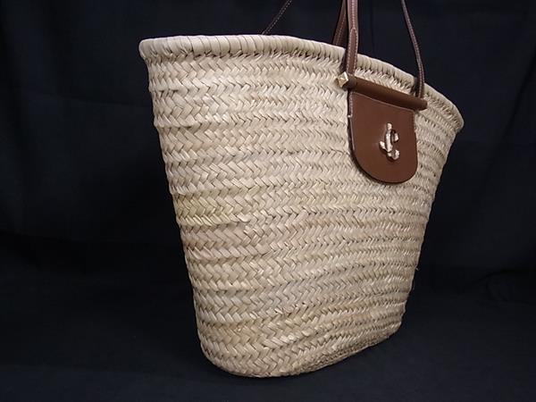 ■Extremely beautiful condition■ JIMMY CHOO MACY Raffia x Leather Tote Bag