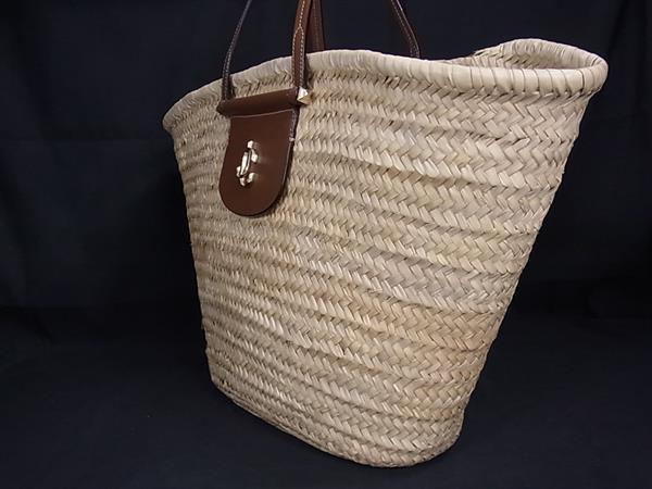 ■Extremely beautiful condition■ JIMMY CHOO MACY Raffia x Leather Tote Bag