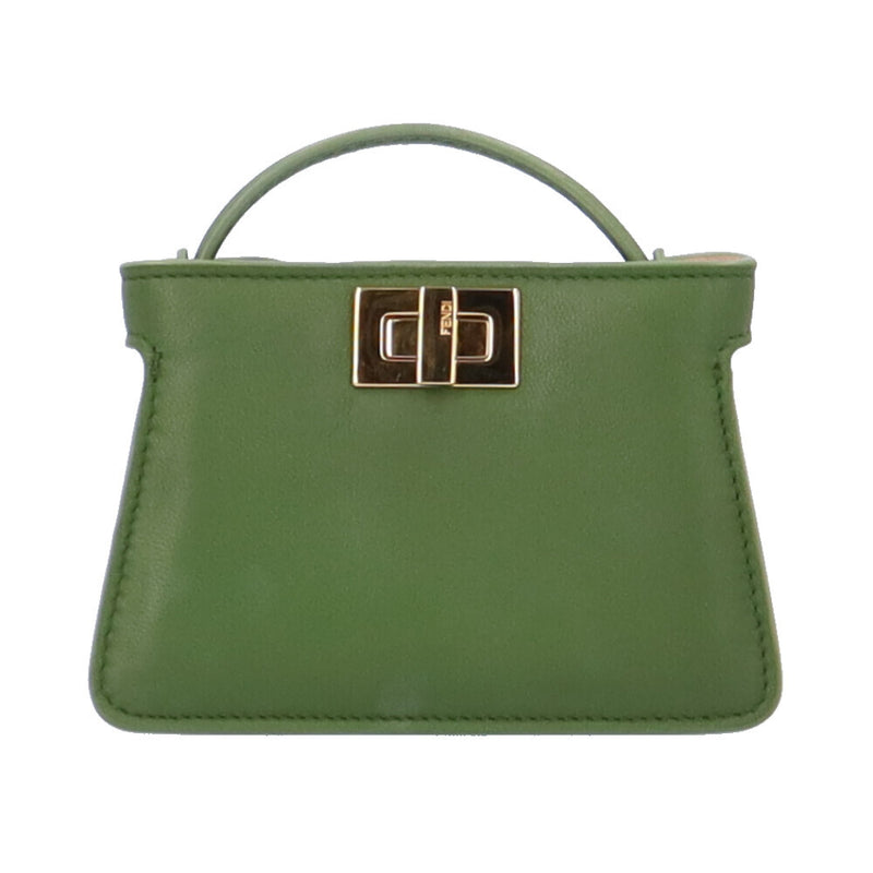 FENDI Nanopeka Boo Mini Chain Shoulder Bag Leather 7AR993 Green Women's FENDI