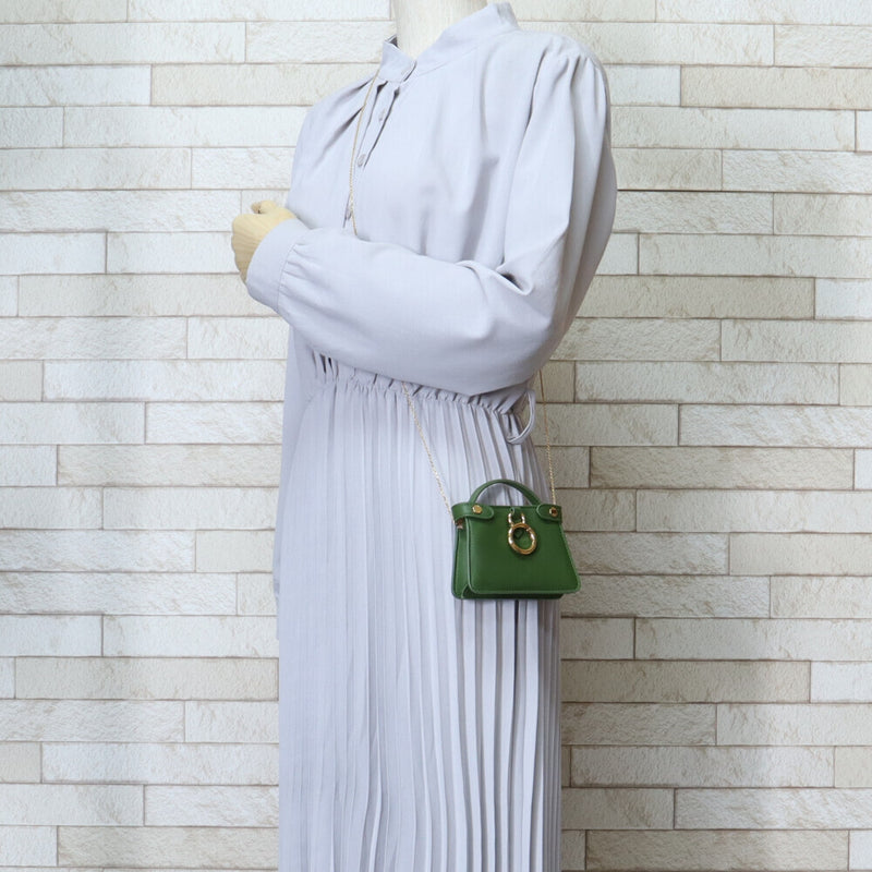 FENDI Nanopeka Boo Mini Chain Shoulder Bag Leather 7AR993 Green Women's FENDI