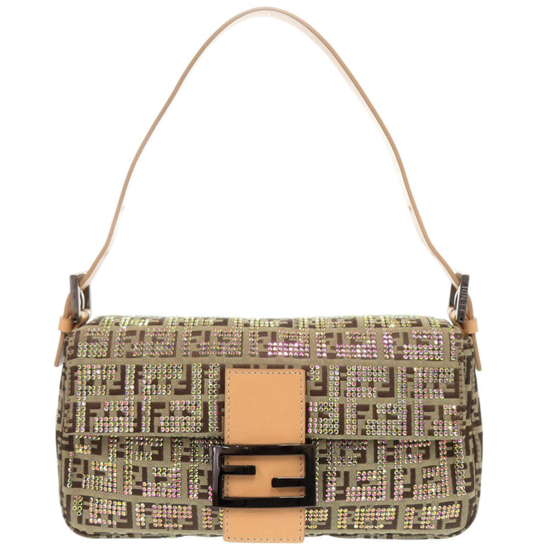 Like new FENDI Mamma Bucket Zucca Pattern FF Metal Fittings 8BR000 Canvas Stone