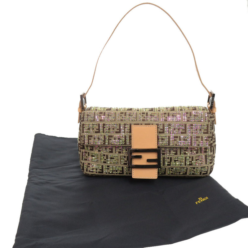 Like new FENDI Mamma Bucket Zucca Pattern FF Metal Fittings 8BR000 Canvas Stone