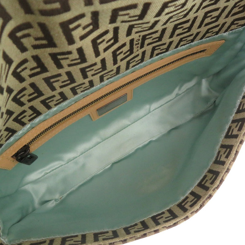 Like new FENDI Mamma Bucket Zucca Pattern FF Metal Fittings 8BR000 Canvas Stone