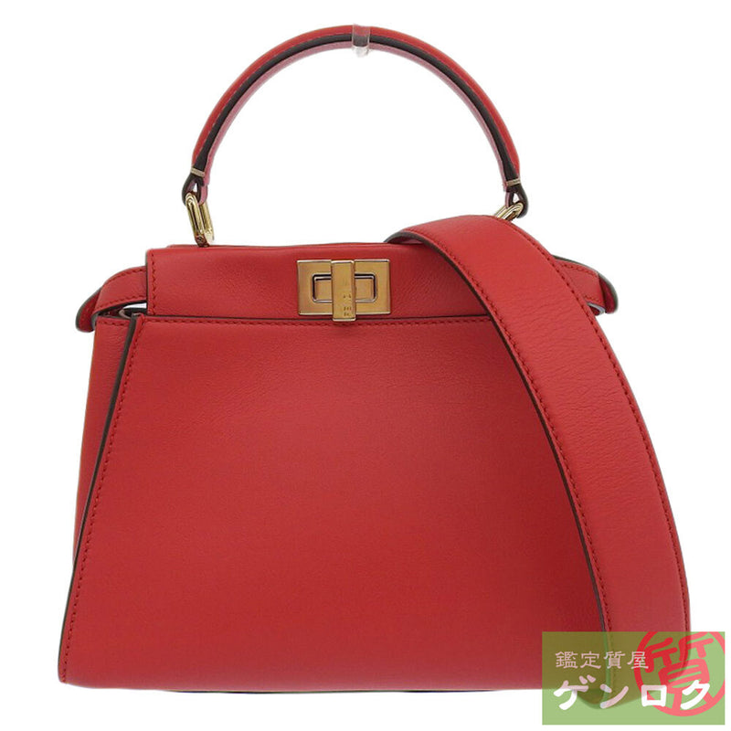 FENDI Peekaboo Mini 2WAY Handbag Shoulder Bag Crossbody Red Leather Women's