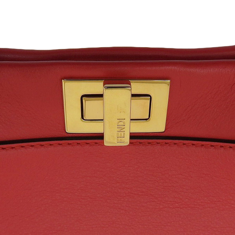 FENDI Peekaboo Mini 2WAY Handbag Shoulder Bag Crossbody Red Leather Women's