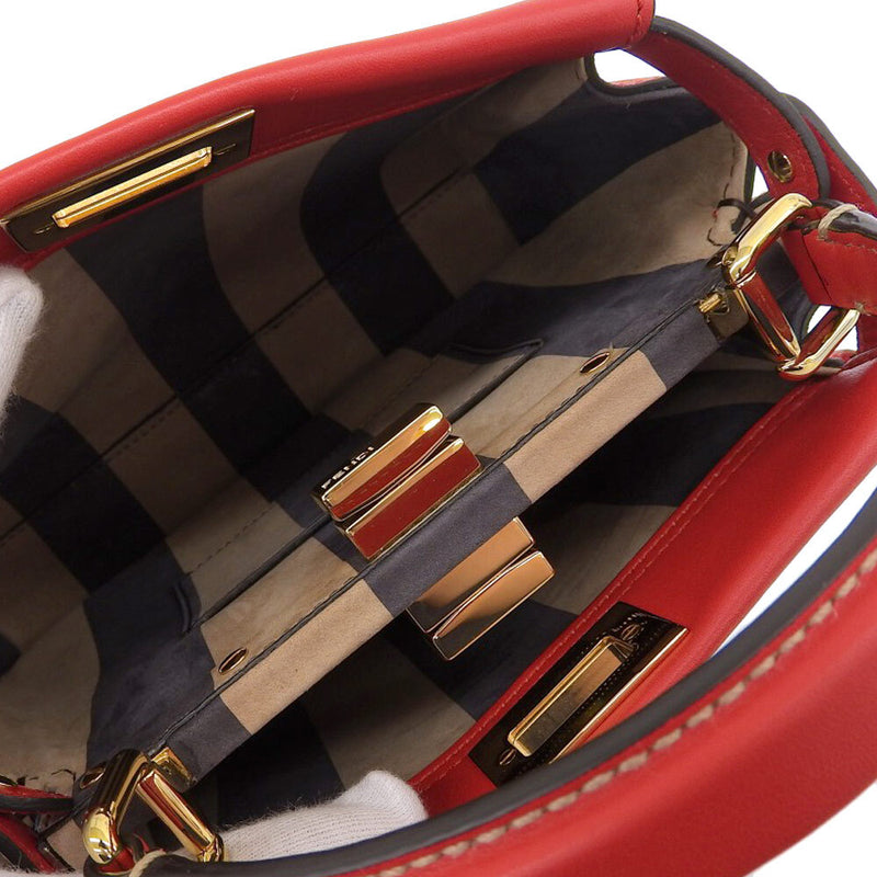 FENDI Peekaboo Mini 2WAY Handbag Shoulder Bag Crossbody Red Leather Women's