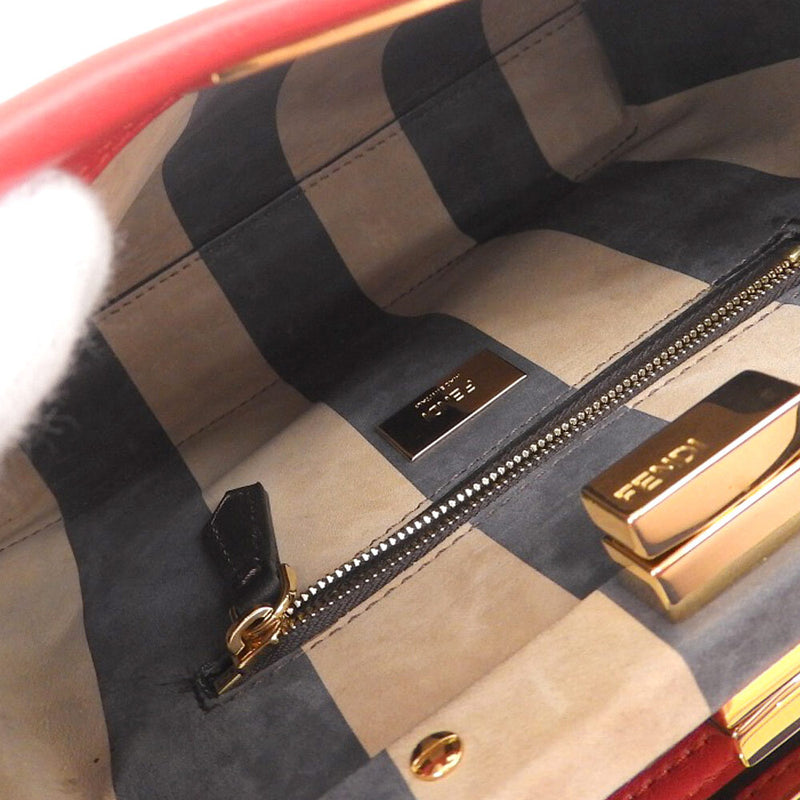 FENDI Peekaboo Mini 2WAY Handbag Shoulder Bag Crossbody Red Leather Women's