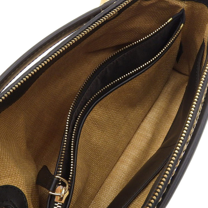 FENDI 2WAY Shoulder Bag Crossbody Handbag Beige x Black Raffia x Leather