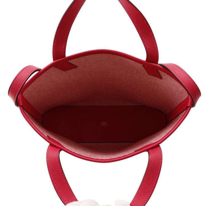 Hermes tote bag H Ambier PM Framboise Swift/Toile Ash Z engraved HERMES handbag