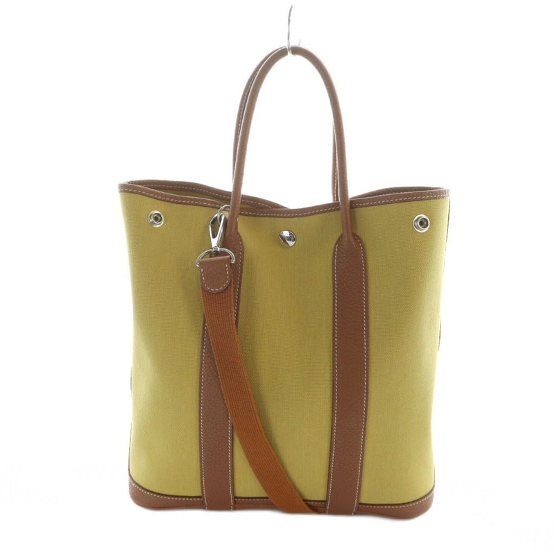Hermes HERMES Garden File PM Tote Bag Shoulder 2WAY Canvas Leather Toile