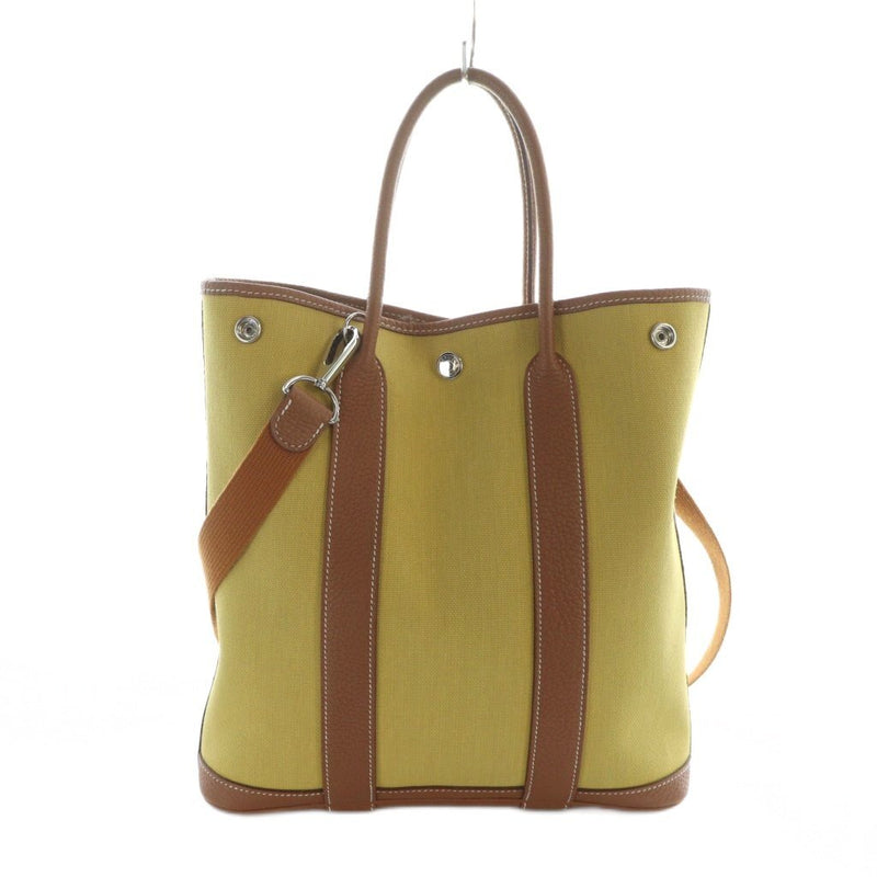 Hermes HERMES Garden File PM Tote Bag Shoulder 2WAY Canvas Leather Toile