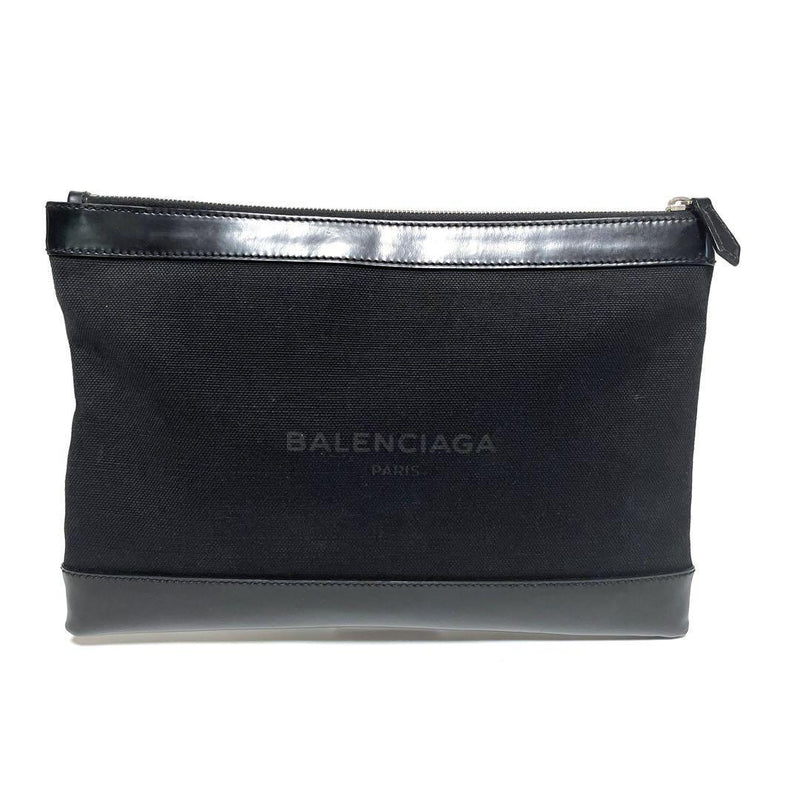 Balenciaga 373834 Navy Clip M Clutch Bag Second Bag Logo Zippy Black Brown