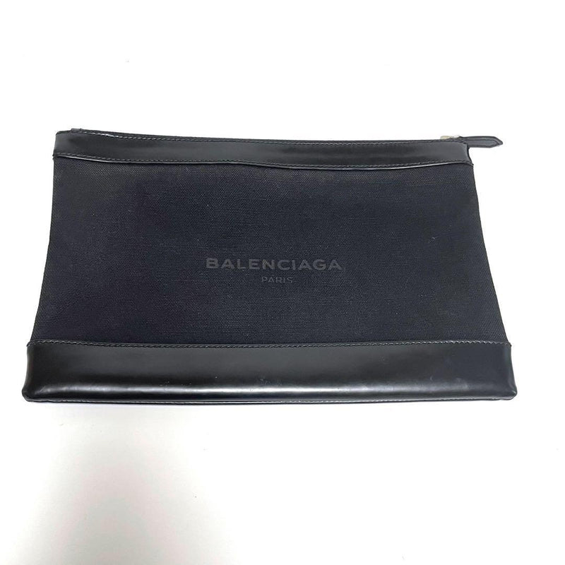 Balenciaga 373834 Navy Clip M Clutch Bag Second Bag Logo Zippy Black Brown