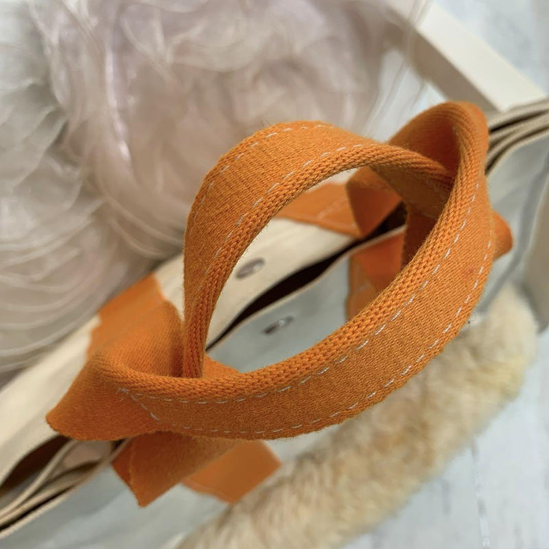 ☆Good condition☆HERMES Bora Bora PM Canvas Tote Bag White x Orange