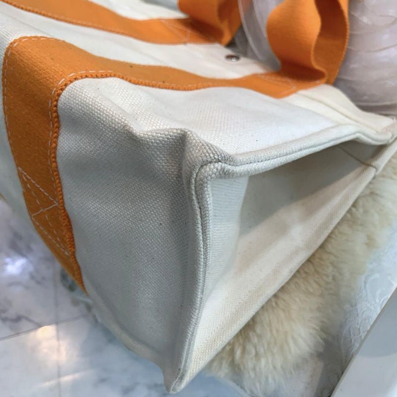 ☆Good condition☆HERMES Bora Bora PM Canvas Tote Bag White x Orange